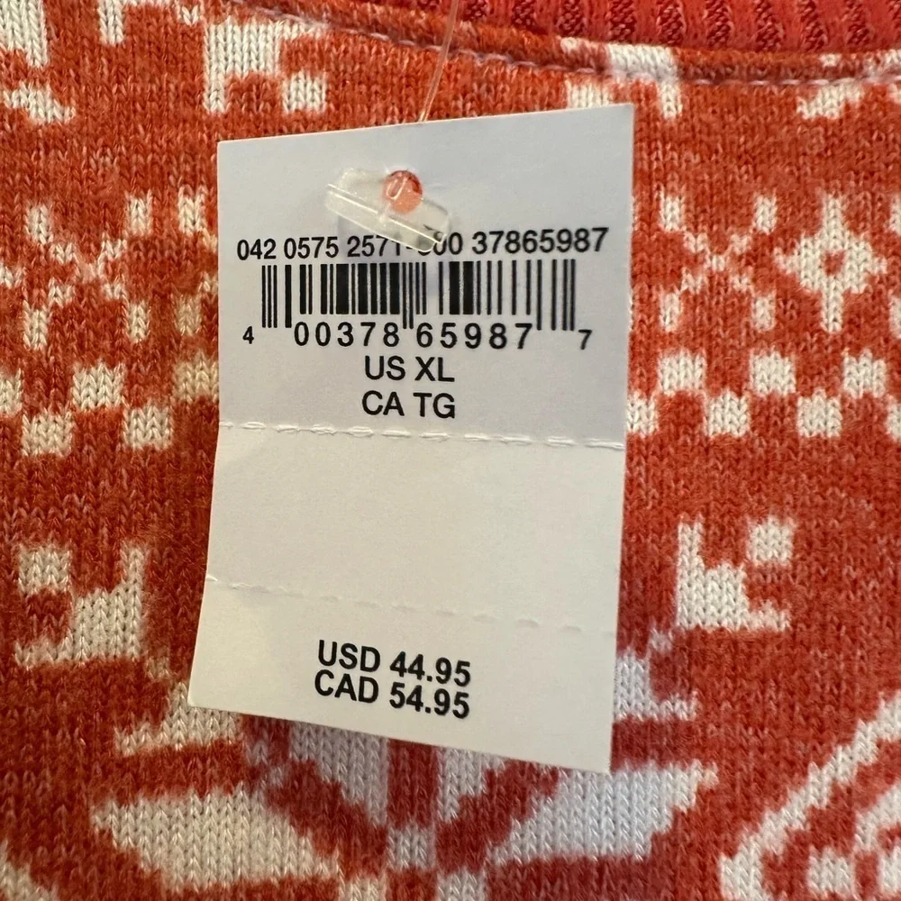American Eagle Red Coral Snowflake Cropped Lounge Top Long Sleeve Holiday XL NWT